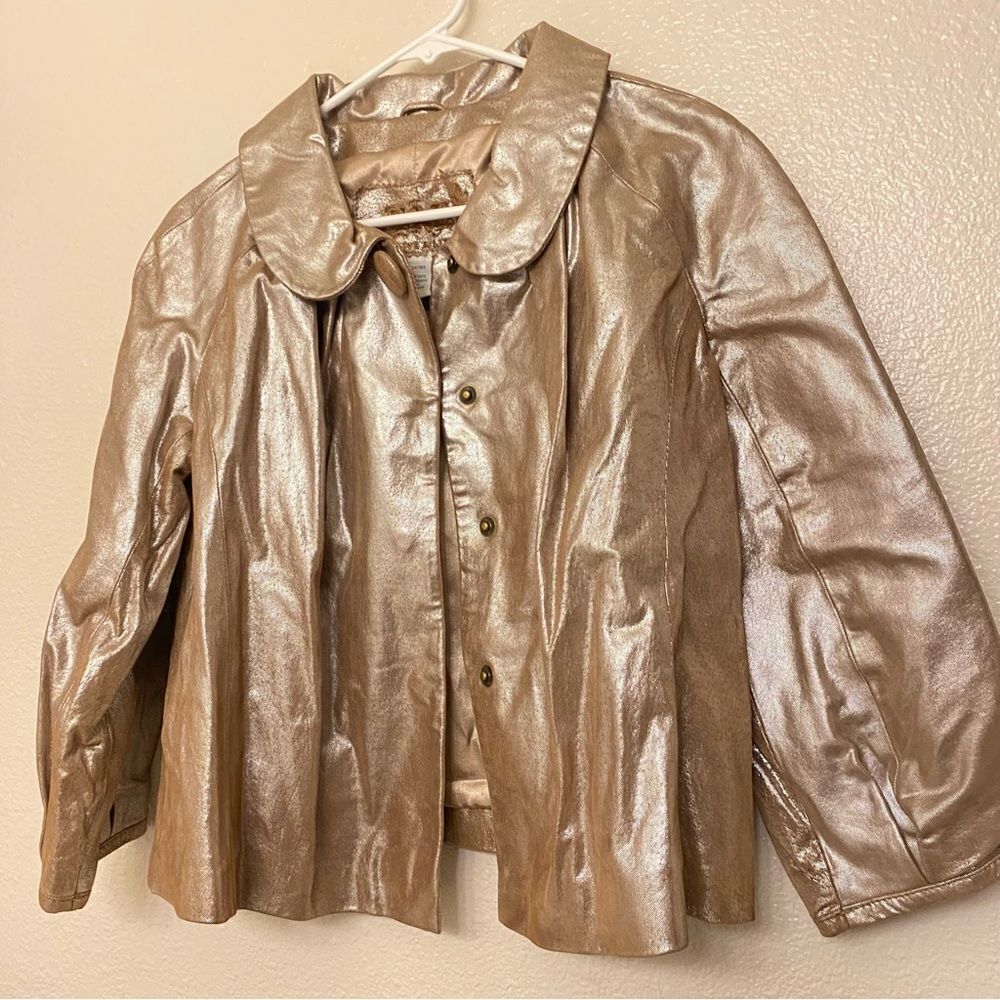 Live a Little Vintage Y2k blush Gold 100% Leather Jacket Moto cropped NYE glam L